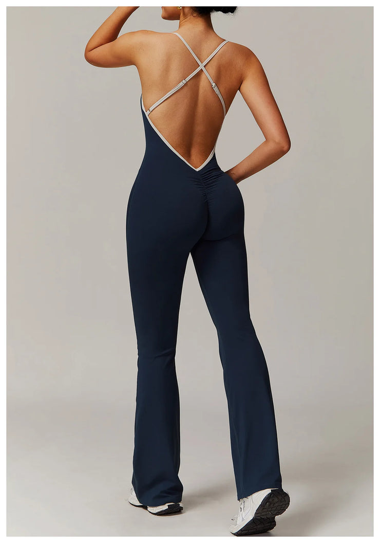 Slim Gym Jumpsuit V-back Casual