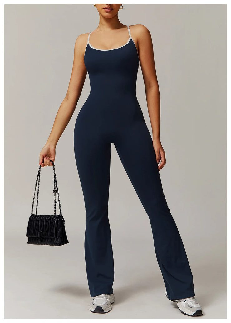 Slim Gym Jumpsuit V-back Casual
