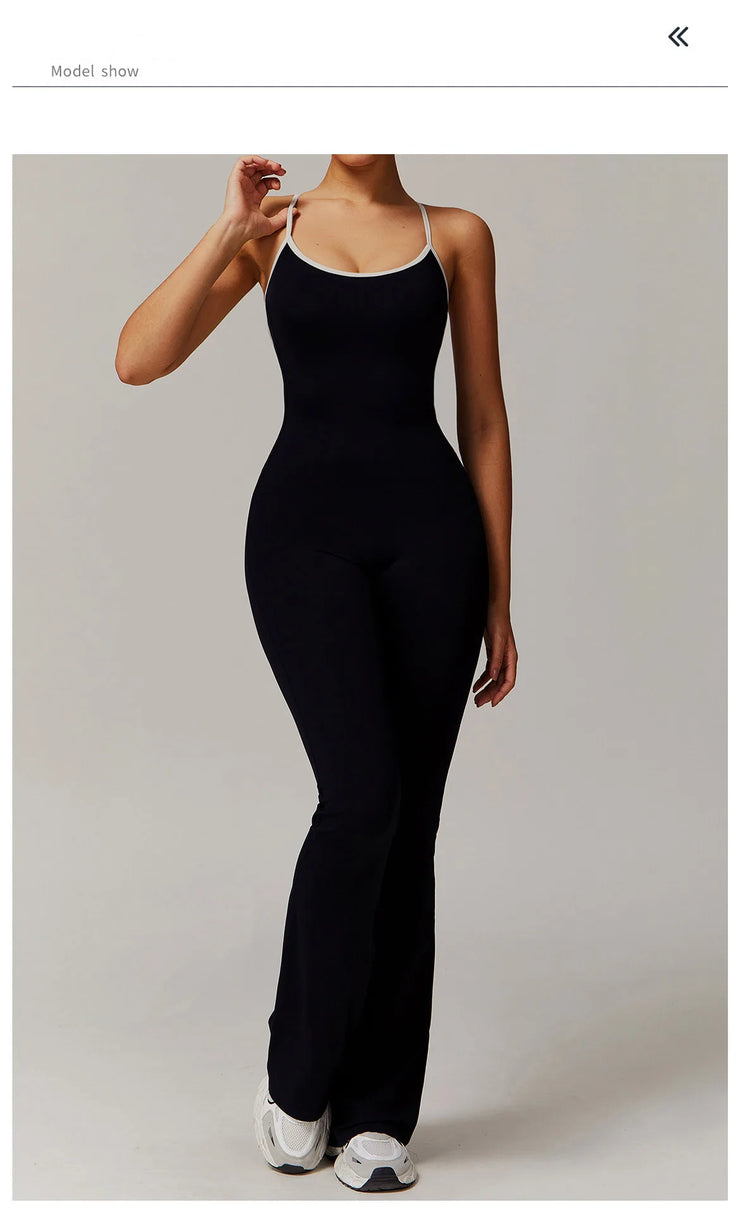 Slim Gym Jumpsuit V-back Casual