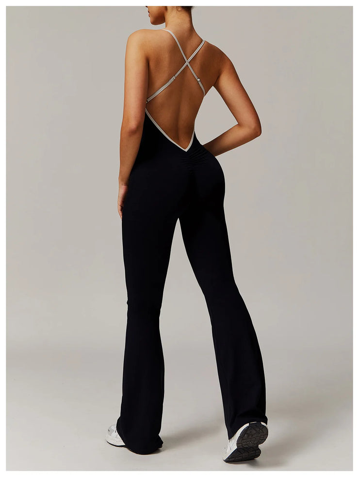 Slim Gym Jumpsuit V-back Casual