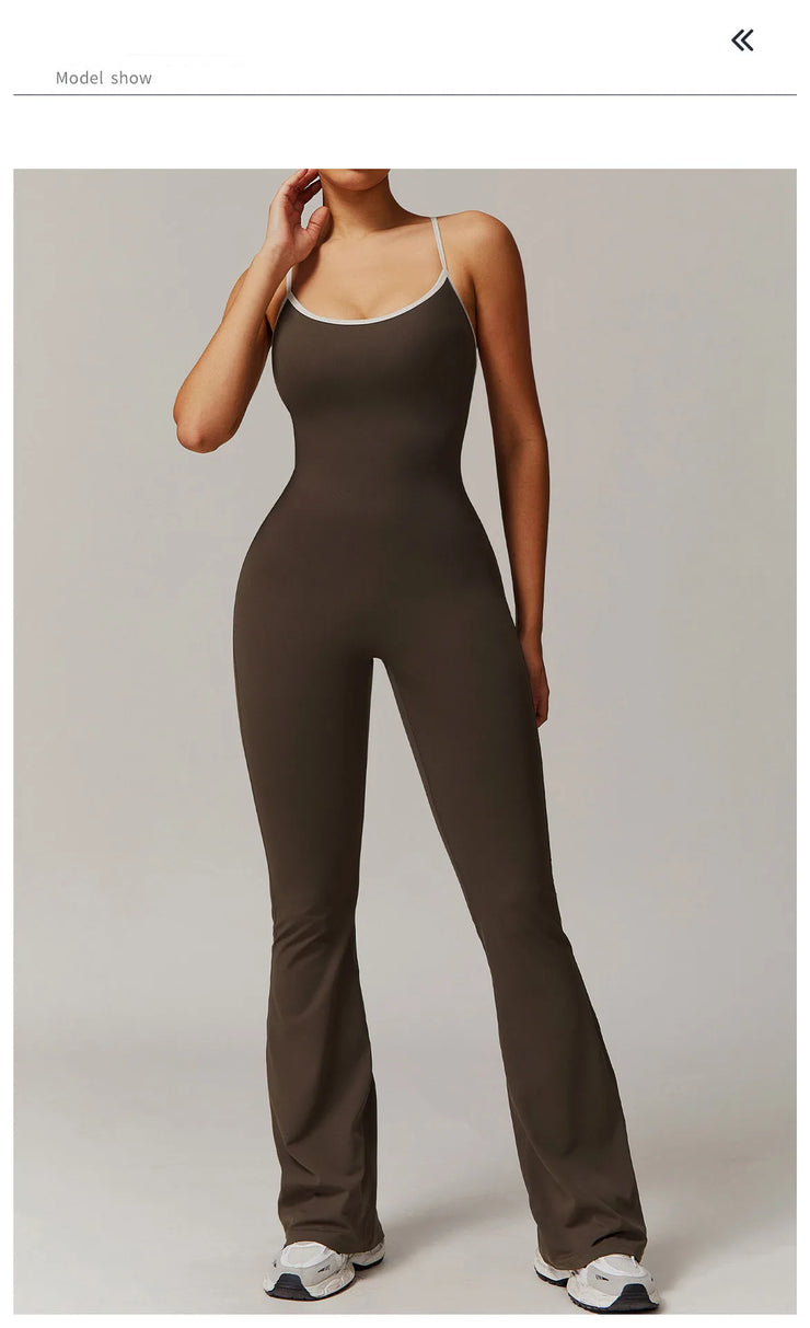 Slim Gym Jumpsuit V-back Casual