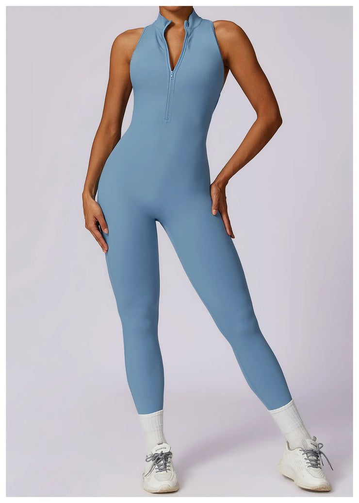 Women’s V-Back Zipper Sports Jumpsuit