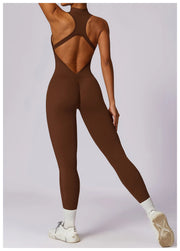 Women’s V-Back Zipper Sports Jumpsuit