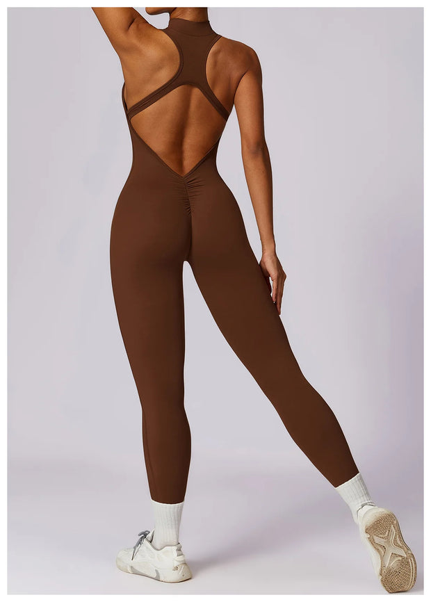 Women’s V-Back Zipper Sports Jumpsuit