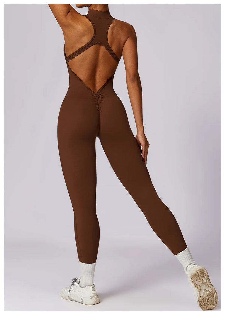 Women’s V-Back Zipper Sports Jumpsuit