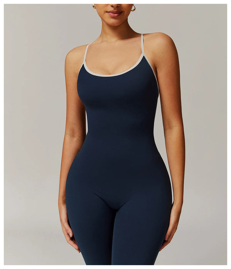 Slim Gym Jumpsuit V-back Casual
