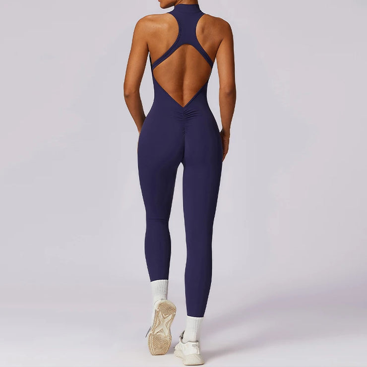 Women’s V-Back Zipper Sports Jumpsuit