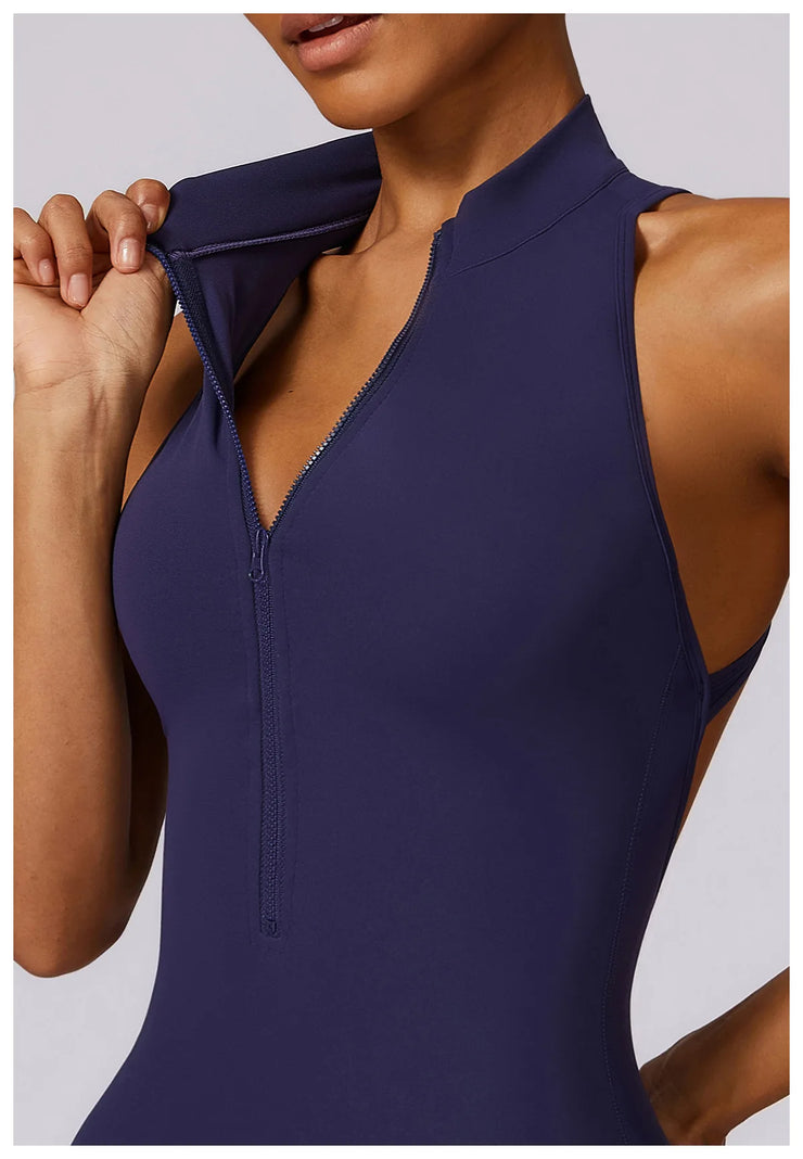 Women’s V-Back Zipper Sports Jumpsuit