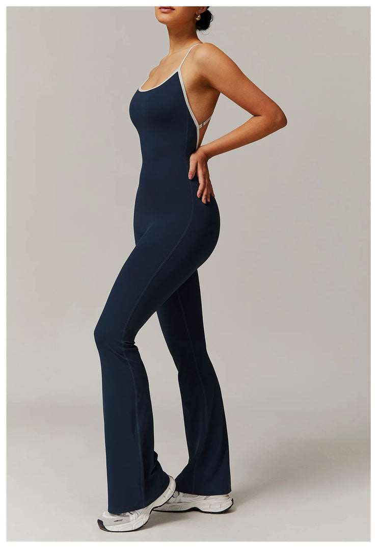 Slim Gym Jumpsuit V-back Casual