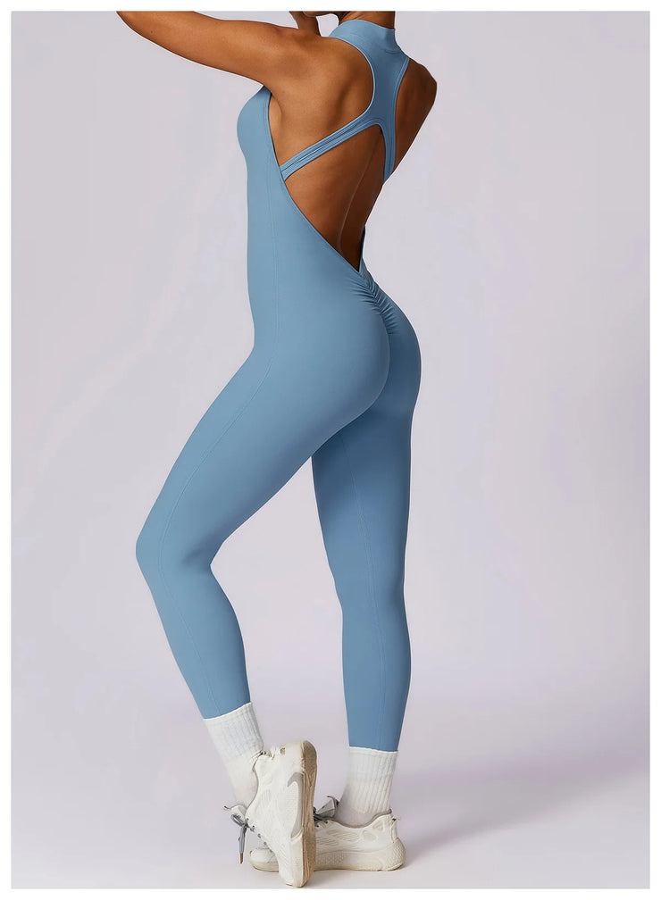 Women’s V-Back Zipper Sports Jumpsuit