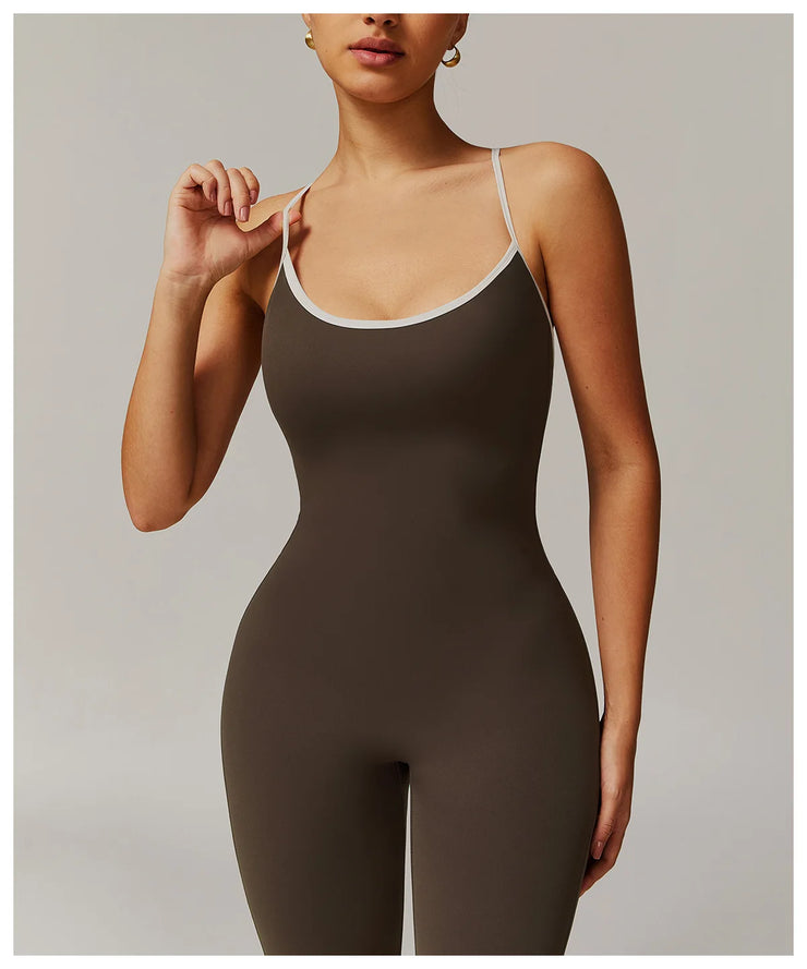 Slim Gym Jumpsuit V-back Casual