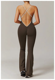 Slim Gym Jumpsuit V-back Casual
