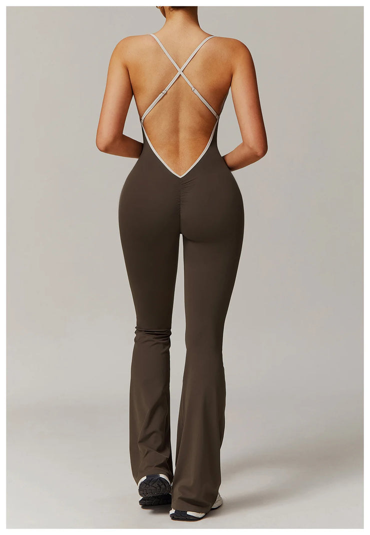 Slim Gym Jumpsuit V-back Casual