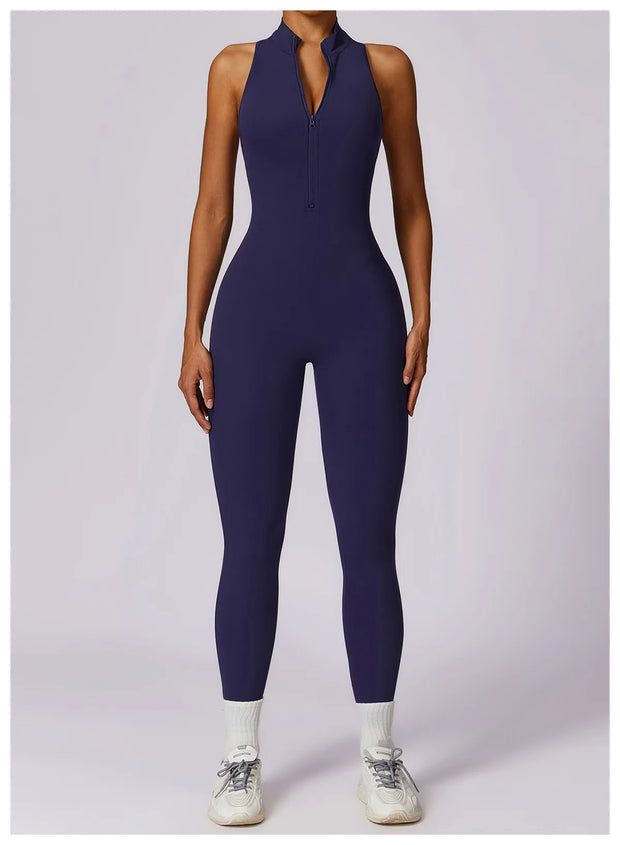 Women’s V-Back Zipper Sports Jumpsuit