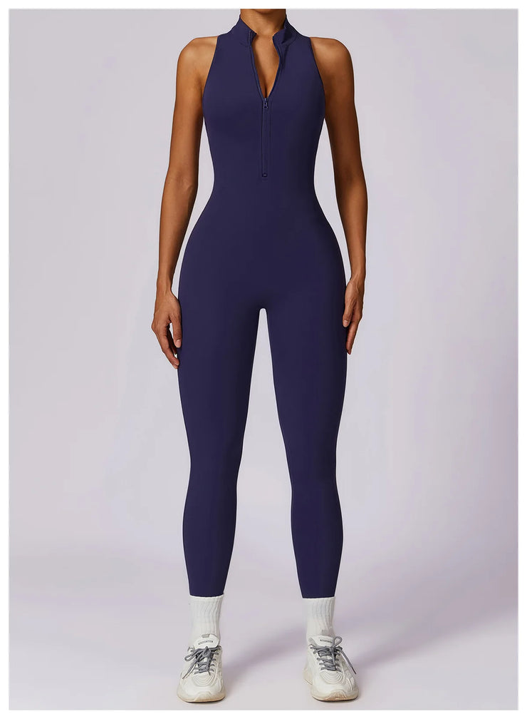 Women’s V-Back Zipper Sports Jumpsuit