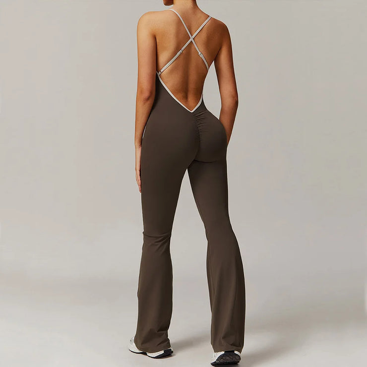 Slim Gym Jumpsuit V-back Casual