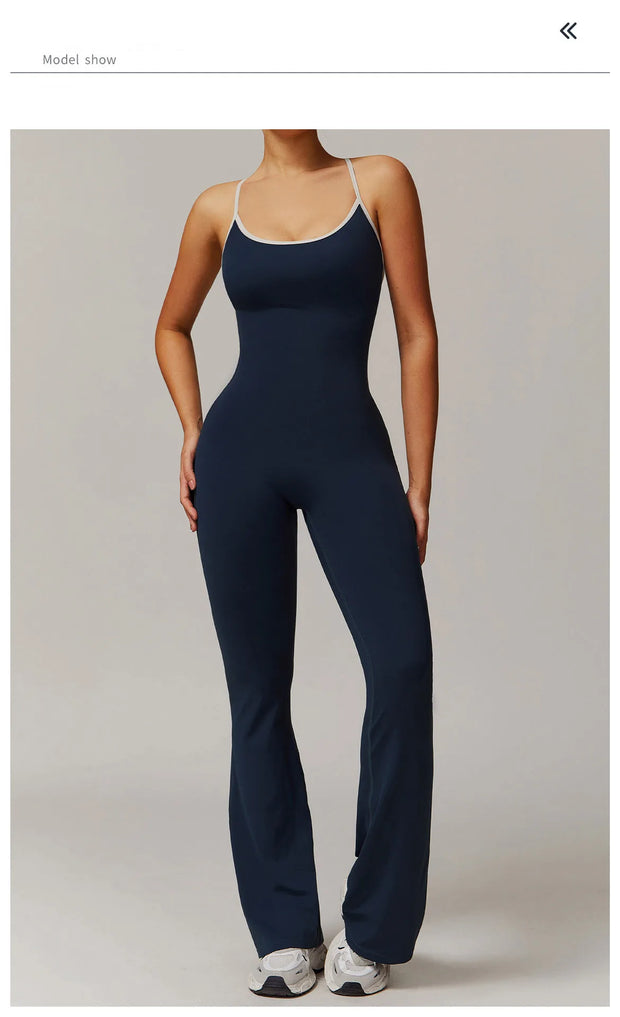 Slim Gym Jumpsuit V-back Casual