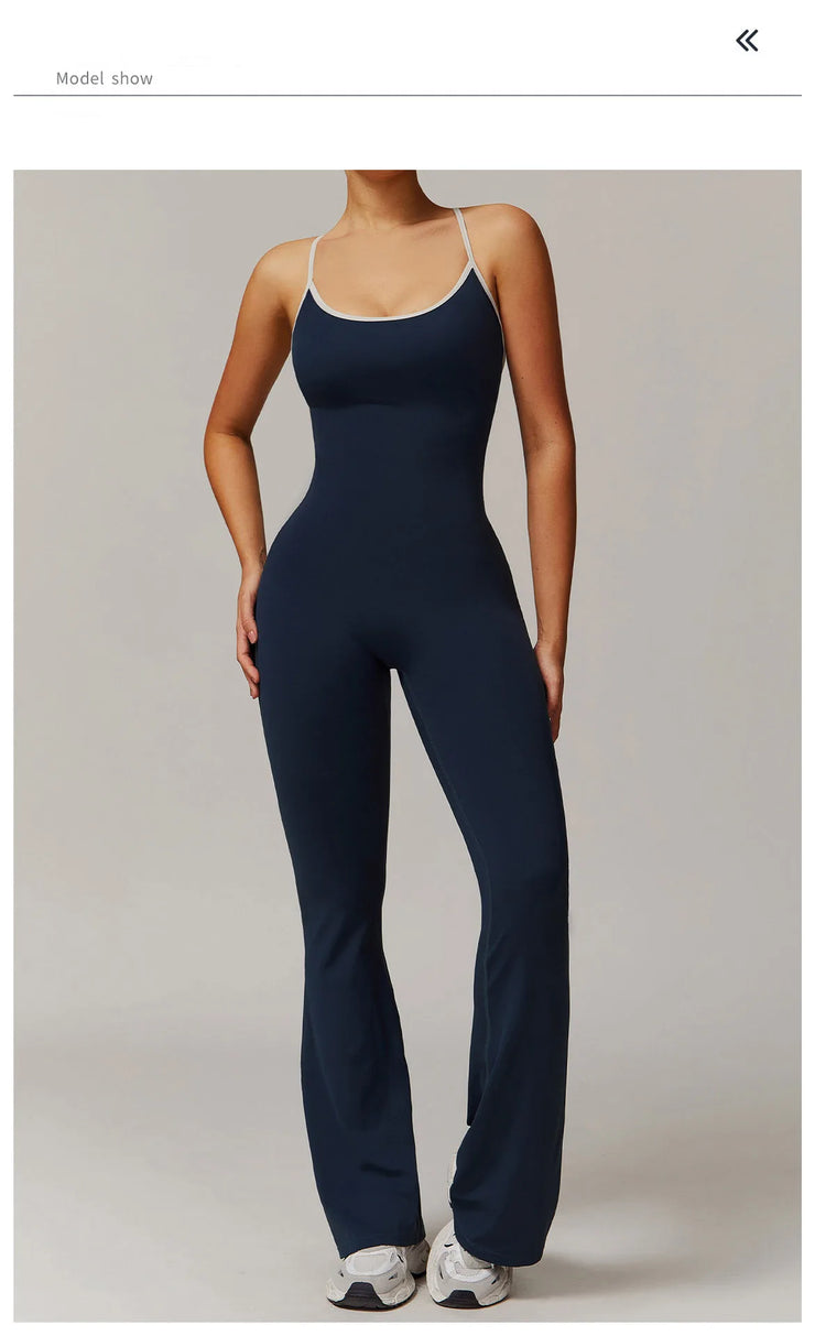 Slim Gym Jumpsuit V-back Casual