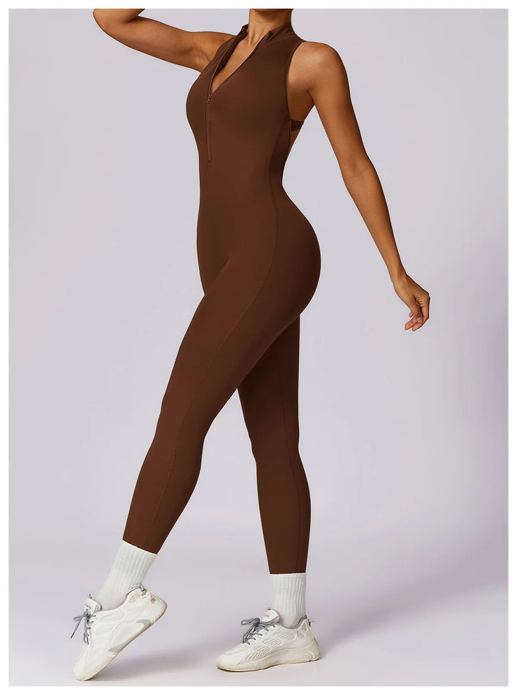 Women’s V-Back Zipper Sports Jumpsuit