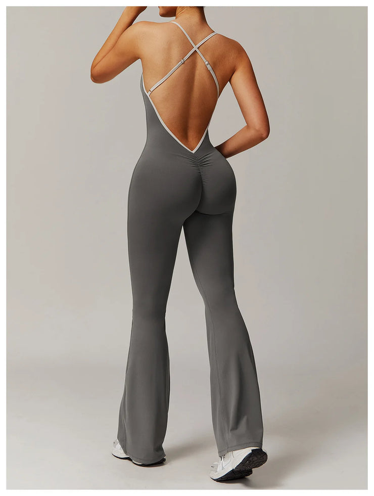 Slim Gym Jumpsuit V-back Casual