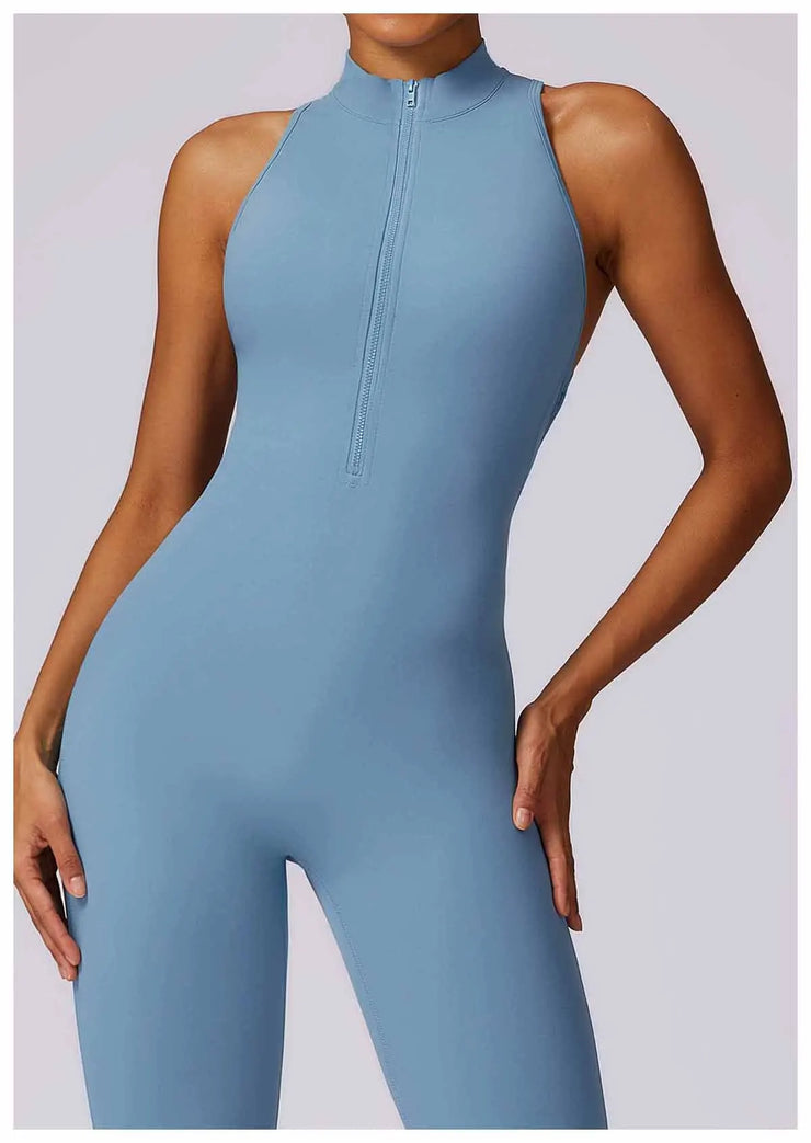 Women’s V-Back Zipper Sports Jumpsuit