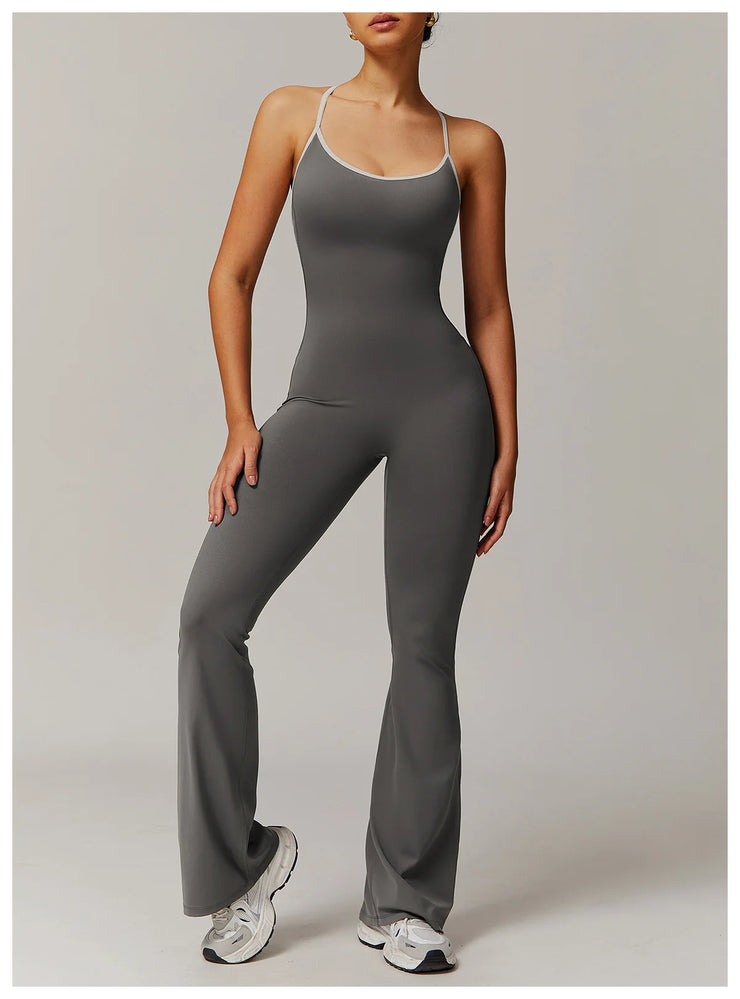 Slim Gym Jumpsuit V-back Casual