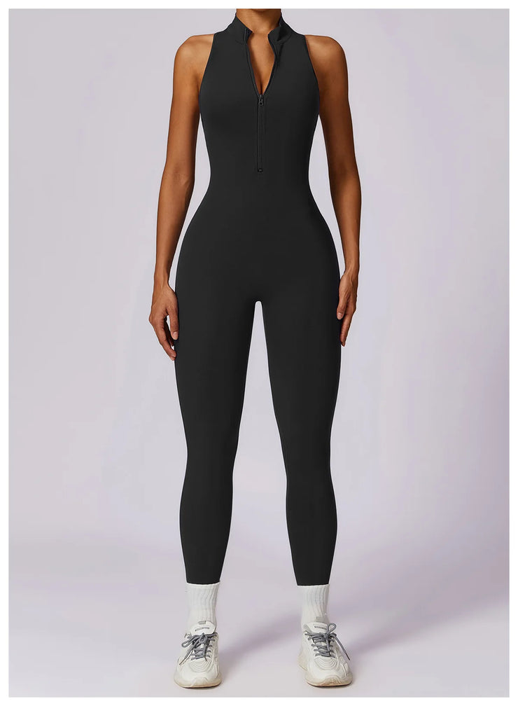 Women’s V-Back Zipper Sports Jumpsuit