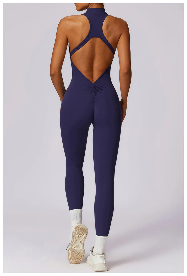 Women’s V-Back Zipper Sports Jumpsuit