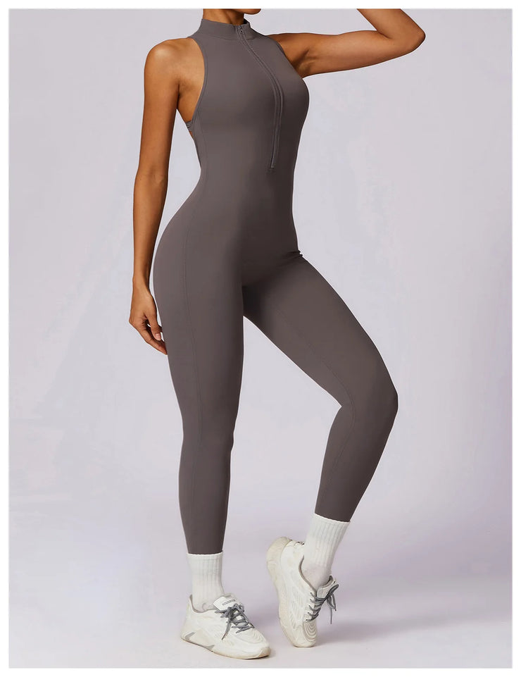 Women’s V-Back Zipper Sports Jumpsuit
