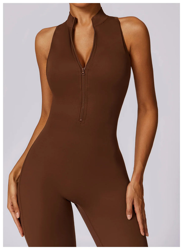 Women’s V-Back Zipper Sports Jumpsuit