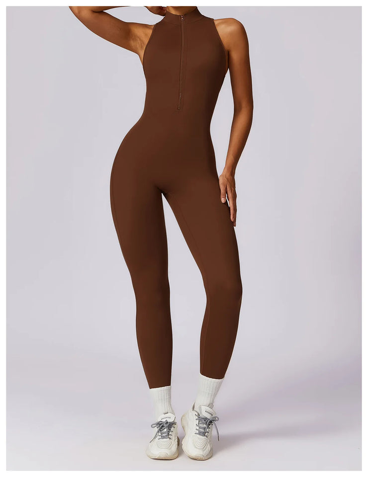 Women’s V-Back Zipper Sports Jumpsuit