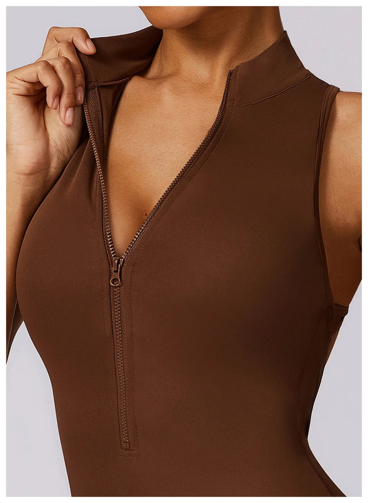 Women’s V-Back Zipper Sports Jumpsuit