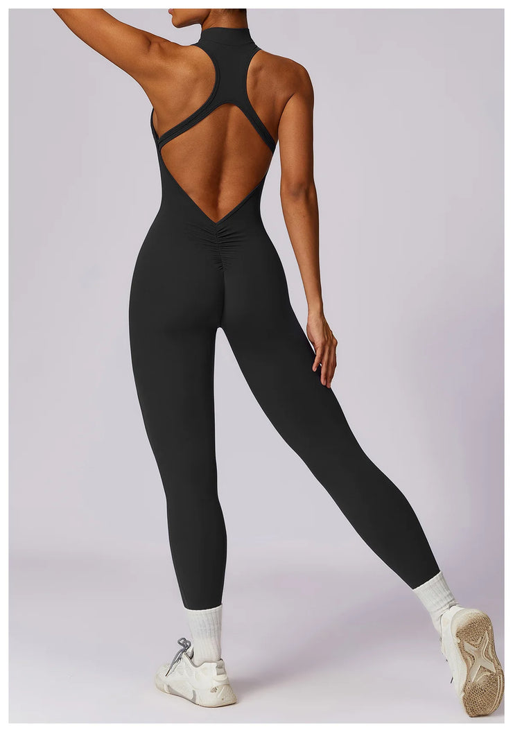 Women’s V-Back Zipper Sports Jumpsuit