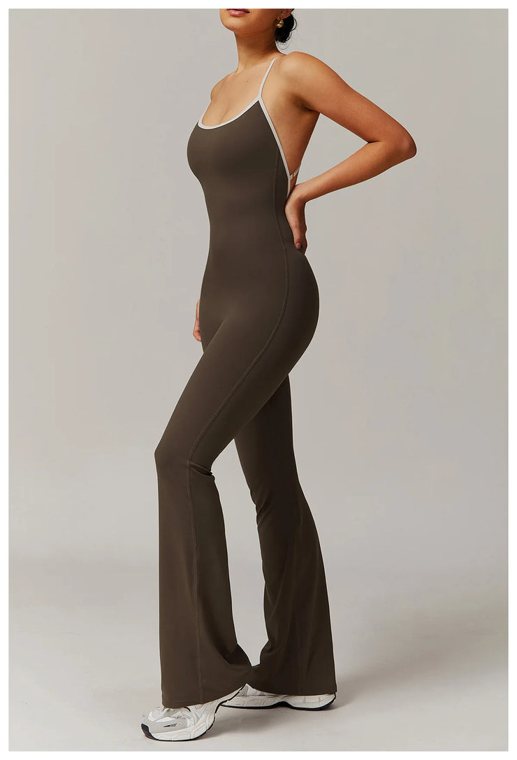 Slim Gym Jumpsuit V-back Casual