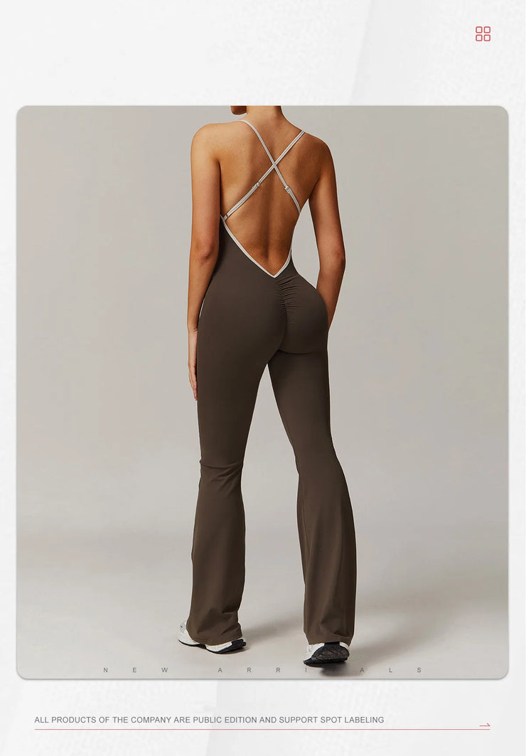 Slim Gym Jumpsuit V-back Casual
