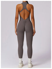 Women’s V-Back Zipper Sports Jumpsuit