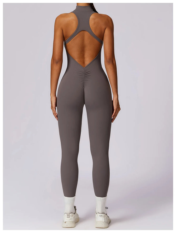 Women’s V-Back Zipper Sports Jumpsuit