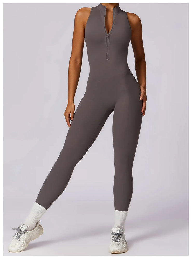 Women’s V-Back Zipper Sports Jumpsuit