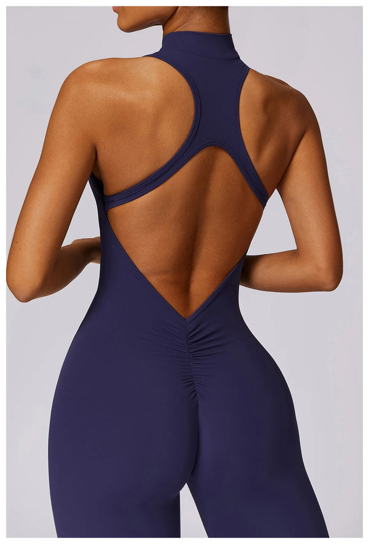Women’s V-Back Zipper Sports Jumpsuit