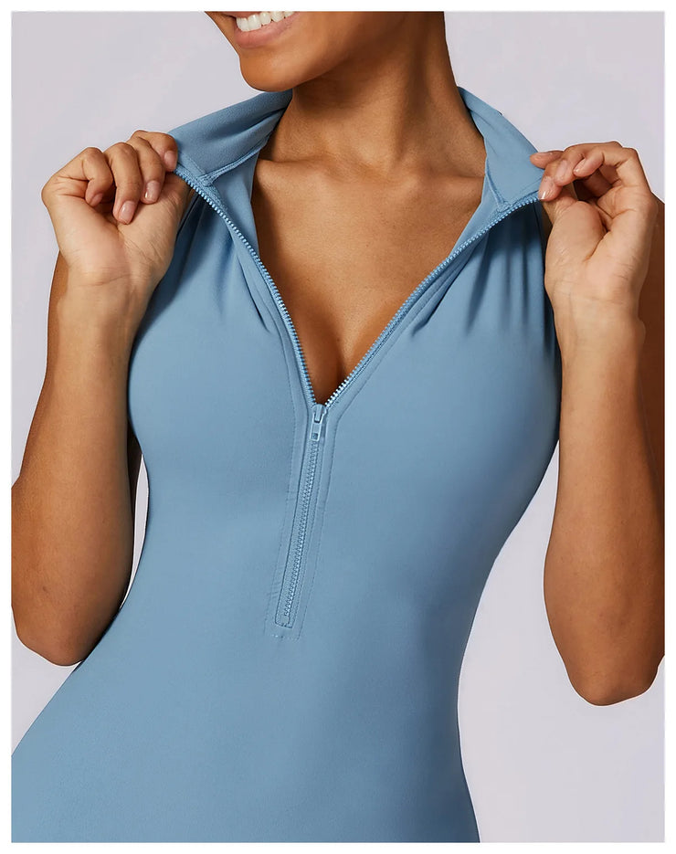 Women’s V-Back Zipper Sports Jumpsuit