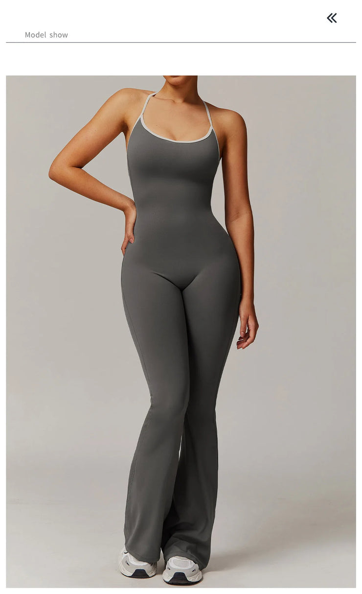 Slim Gym Jumpsuit V-back Casual
