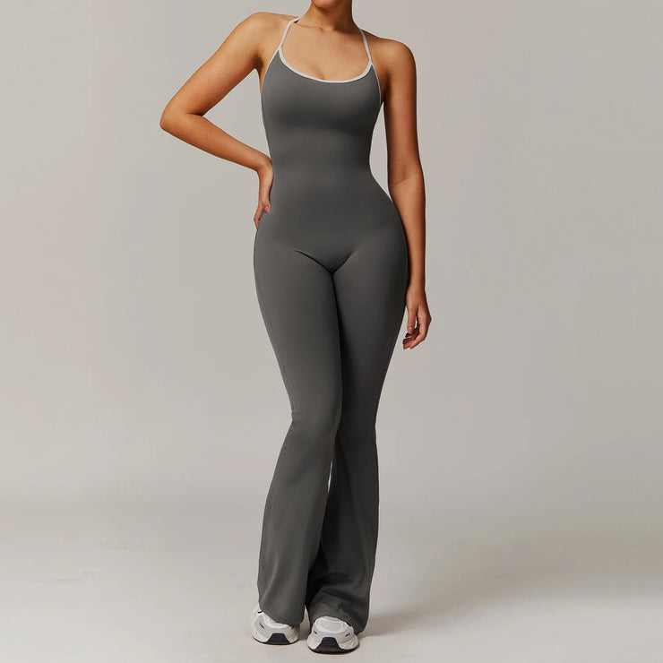 Slim Gym Jumpsuit V-back Casual