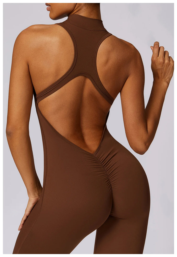 Women’s V-Back Zipper Sports Jumpsuit