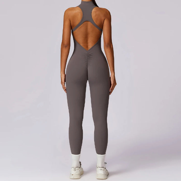 Women’s V-Back Zipper Sports Jumpsuit