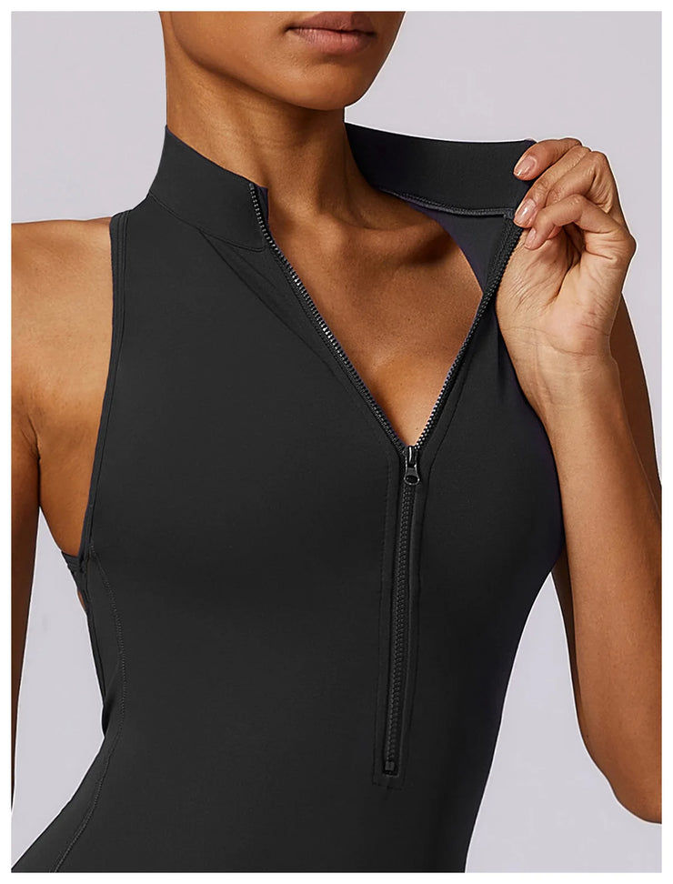 Women’s V-Back Zipper Sports Jumpsuit