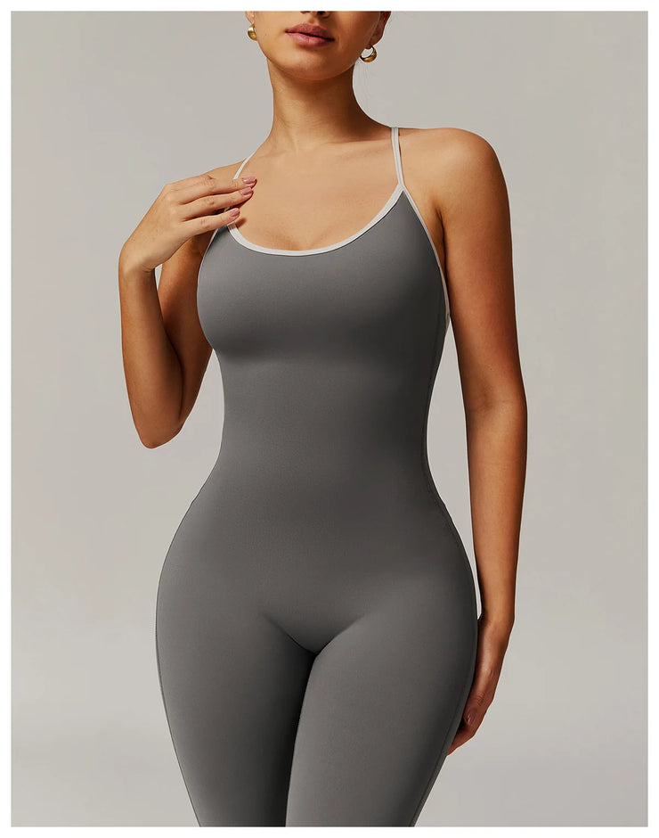 Slim Gym Jumpsuit V-back Casual